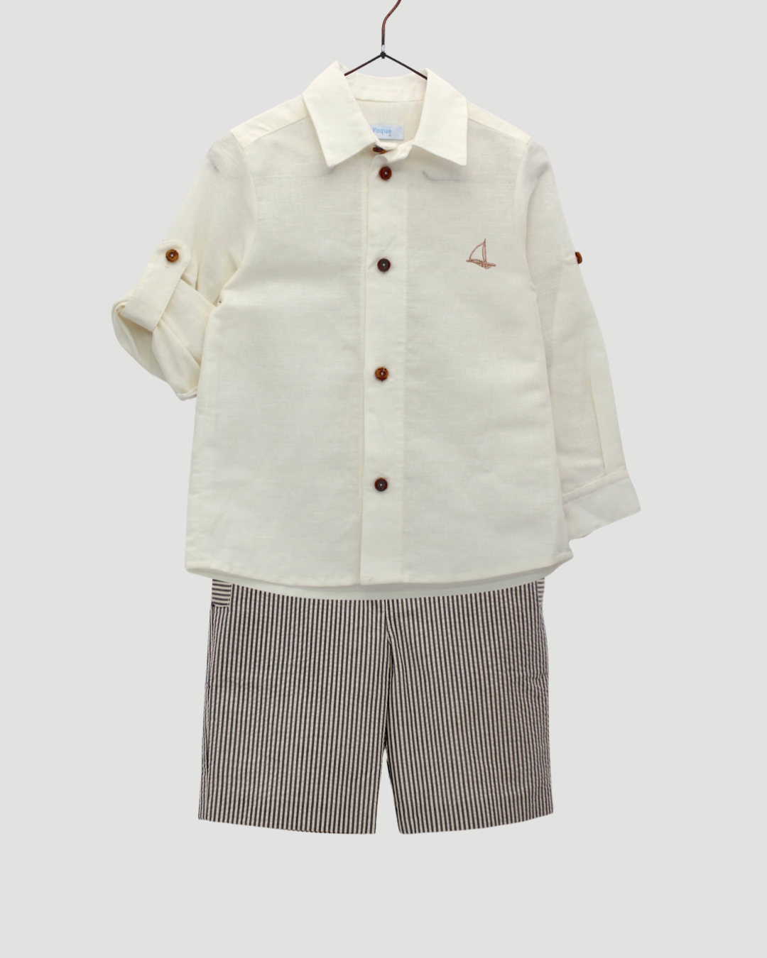 Linen shirt with shirt collar and striped shorts set