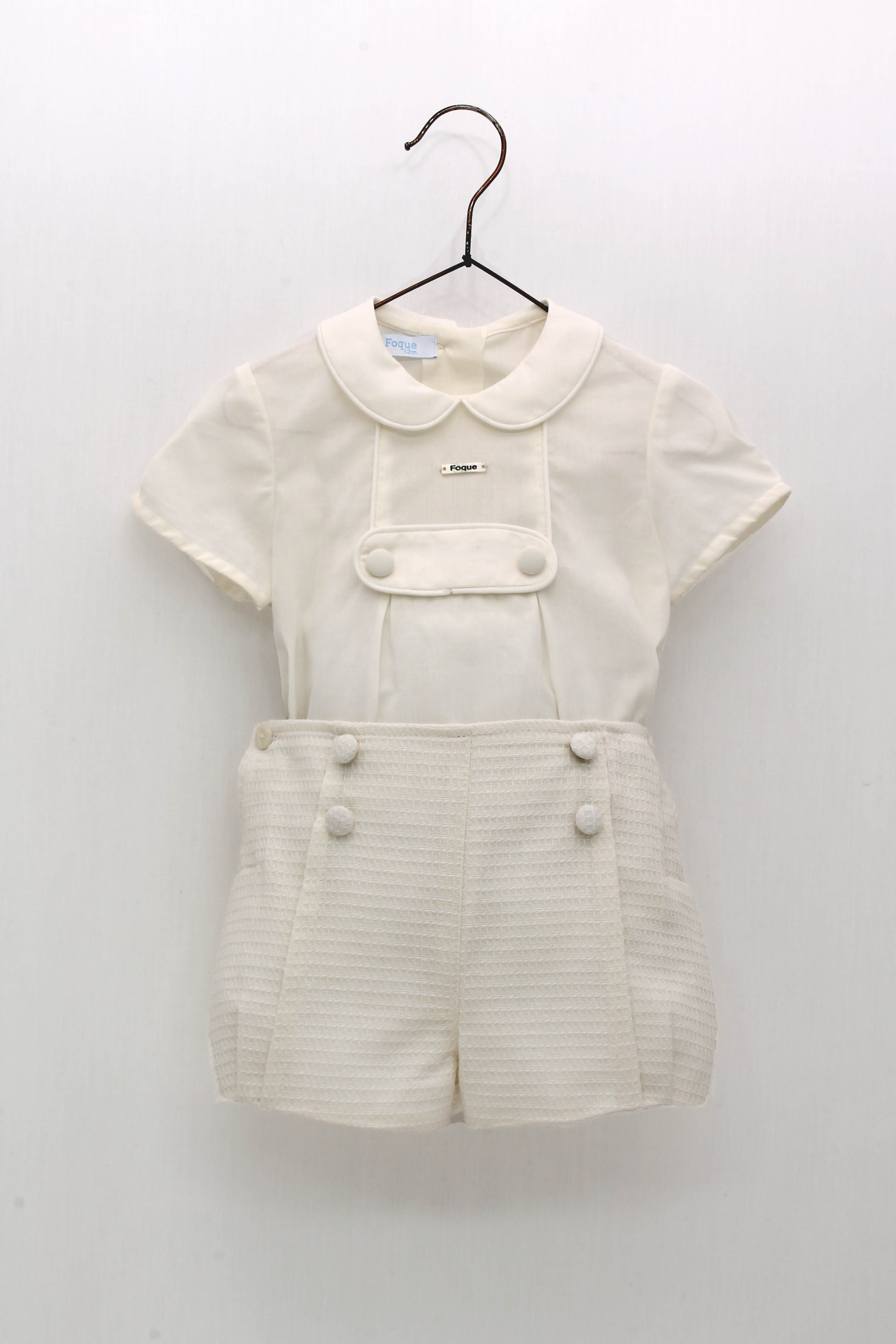 Christening set baby collar shirt and textured shorts – Foque Mx