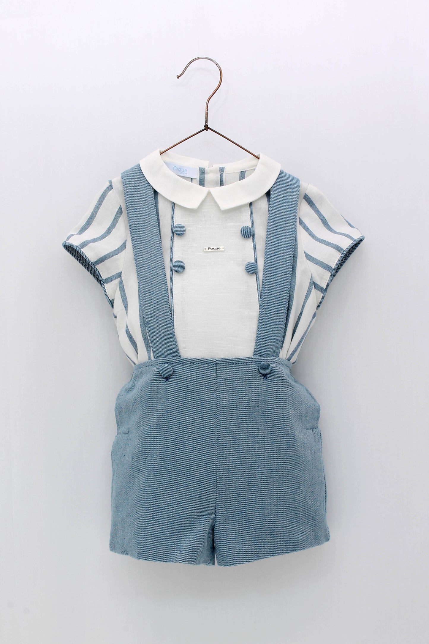 Striped button-down shirt overalls set