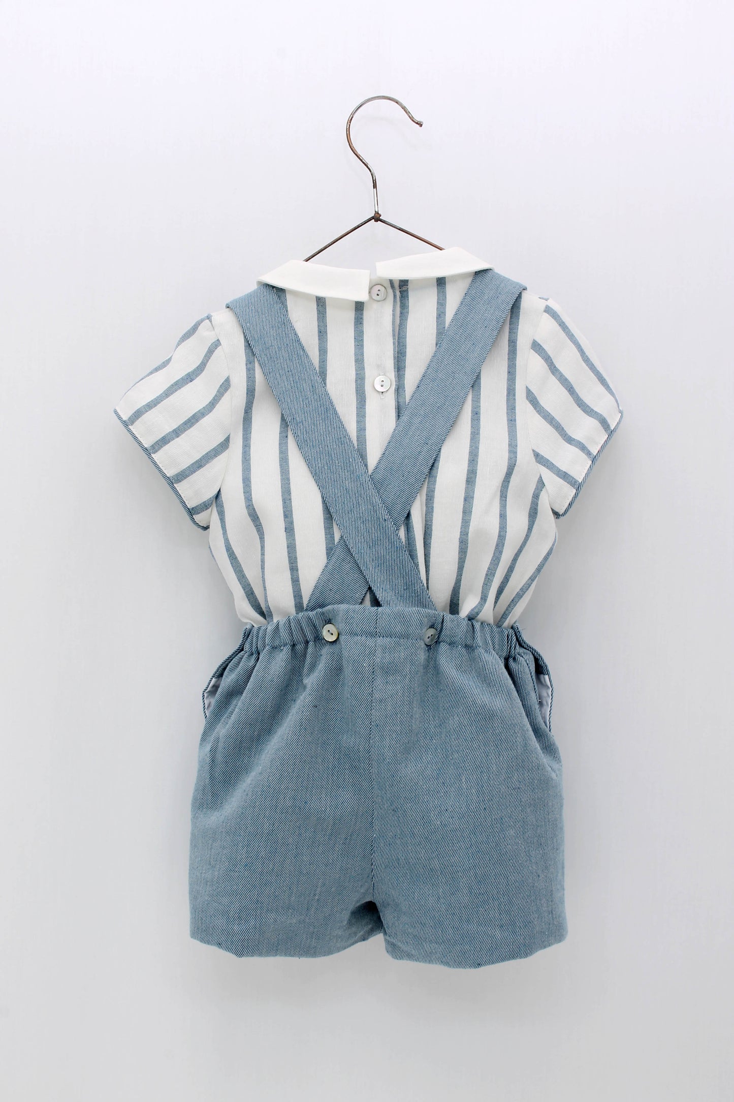 Striped button-down shirt overalls set