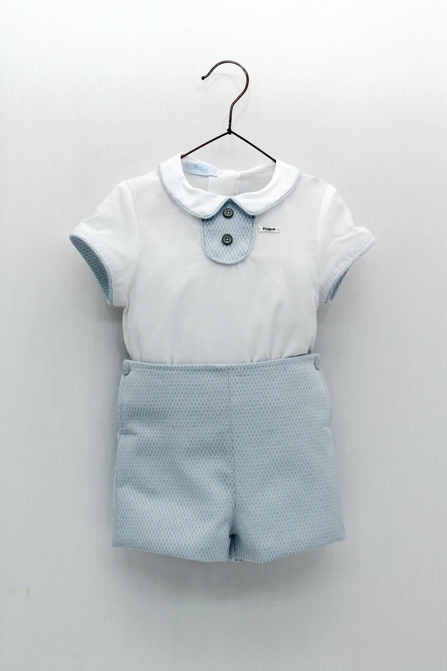 Baby collar shirt and jacquard shorts set