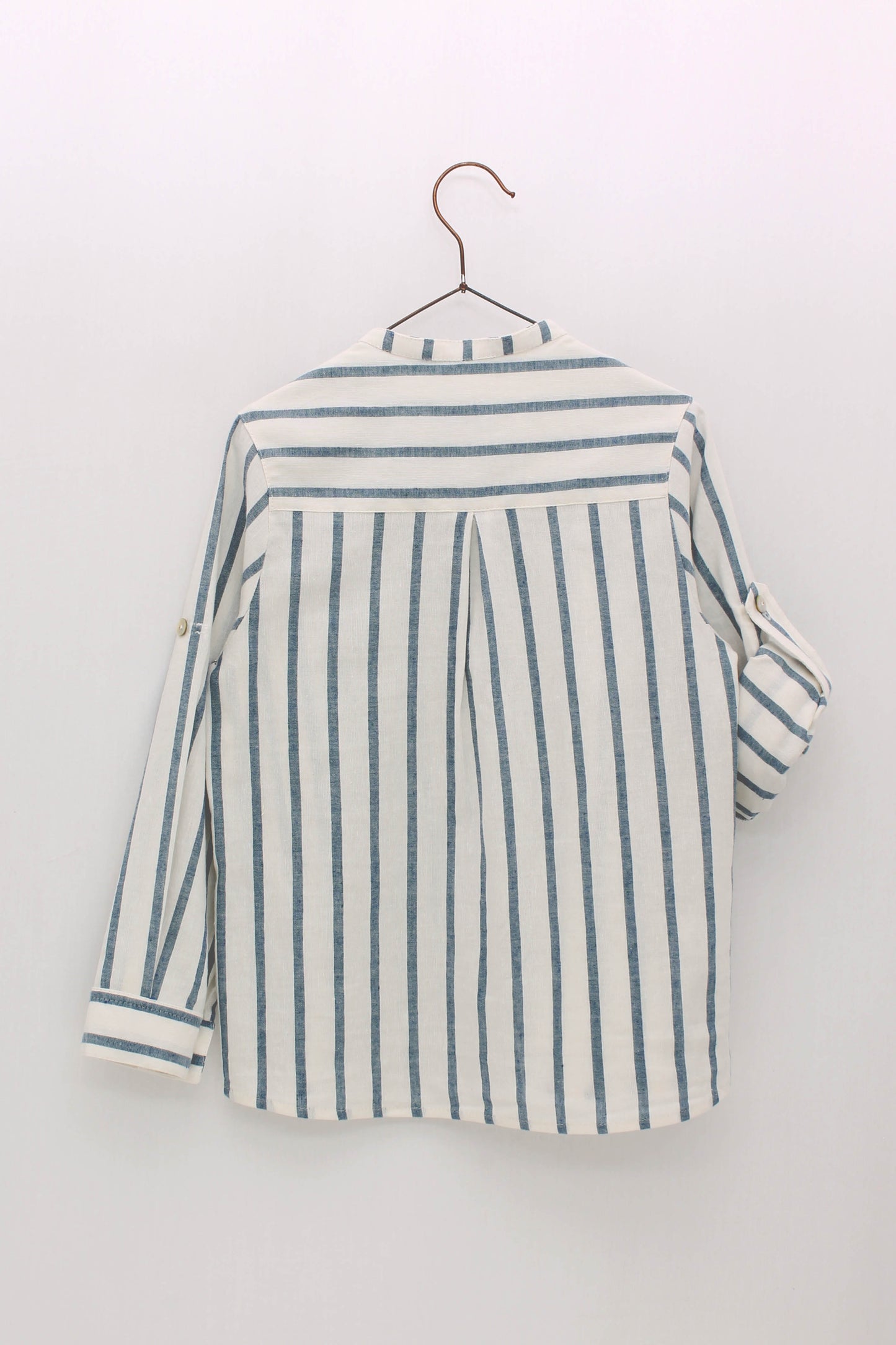 Linen shorts and striped shirt with mao collar set