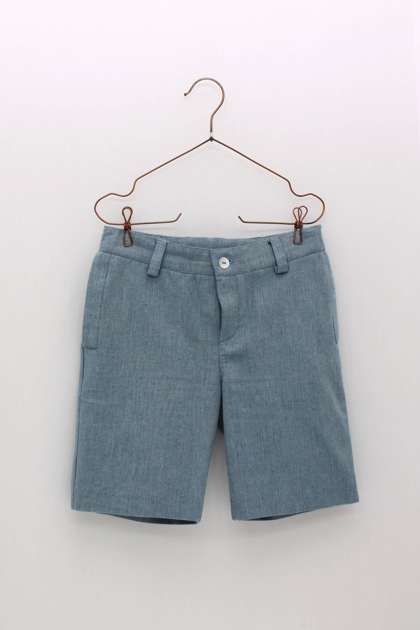 Linen shorts and striped shirt with mao collar set