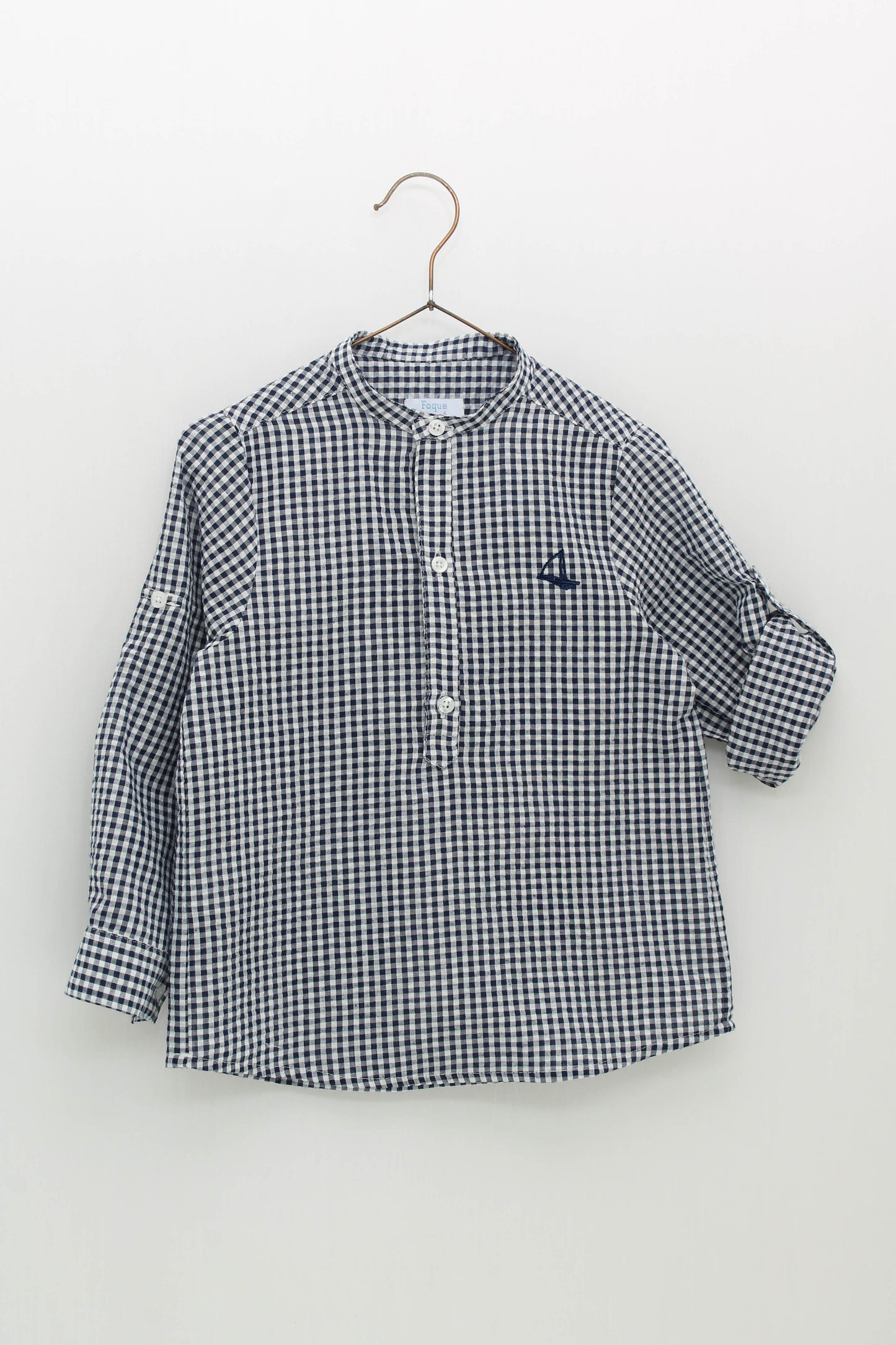Vichy shirt set with Mao collar and chino shorts