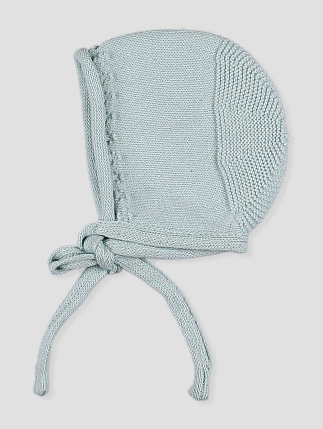 Conjunto bebé niña punto celeste con lazos y conejitos con capota