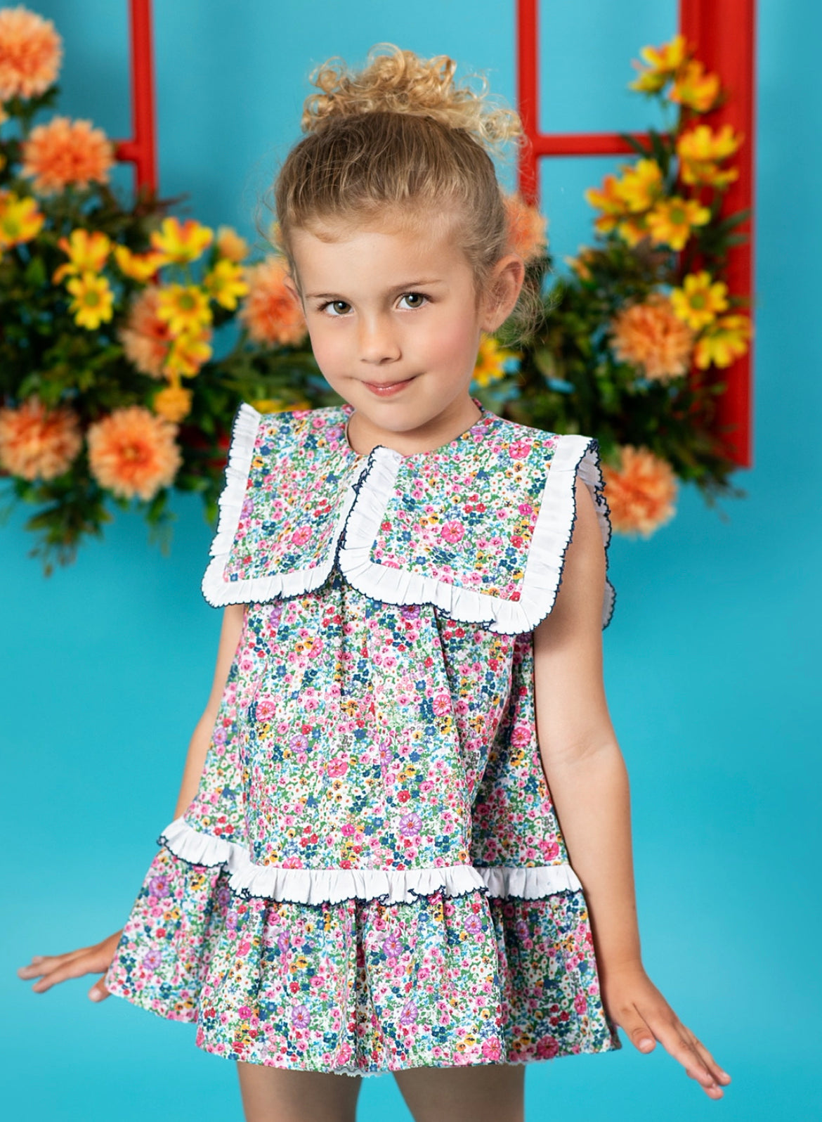 Vestido Flores Con Cuello