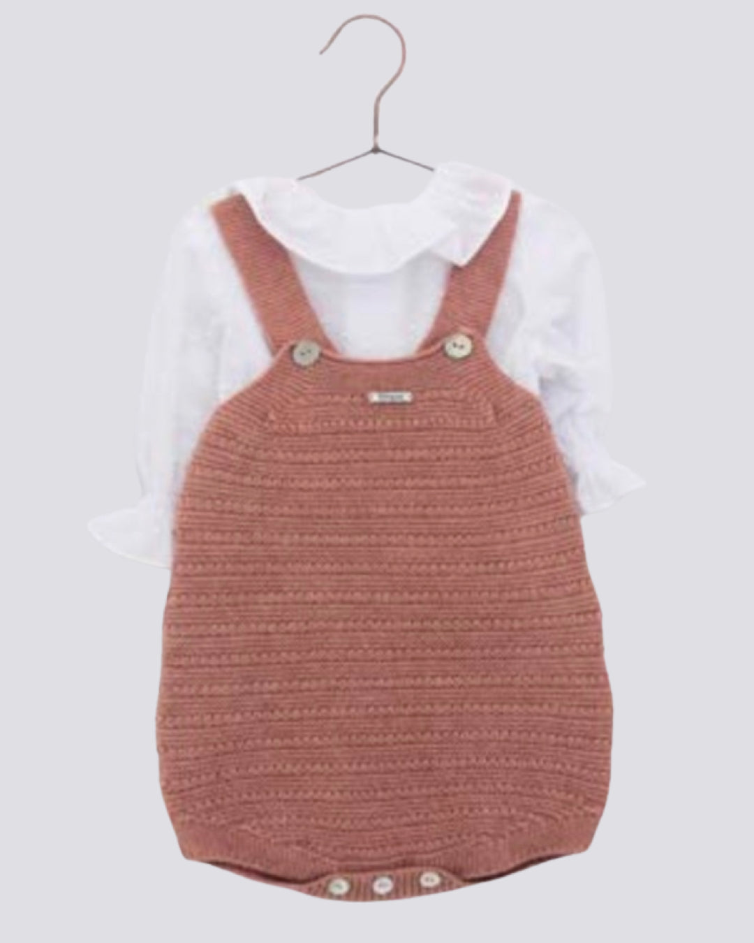 Pink Combined Knit Overall Set