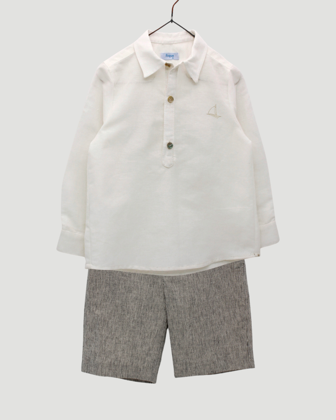 Shirt collar shirt and striped shorts set