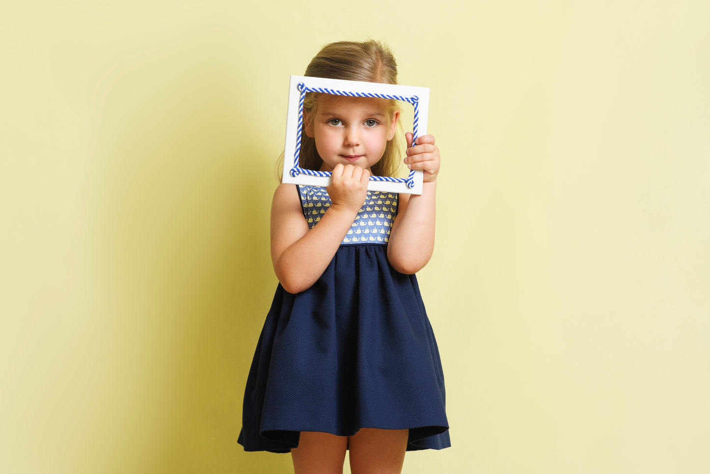 Vestido bebé niña azul marino con pechera estampada