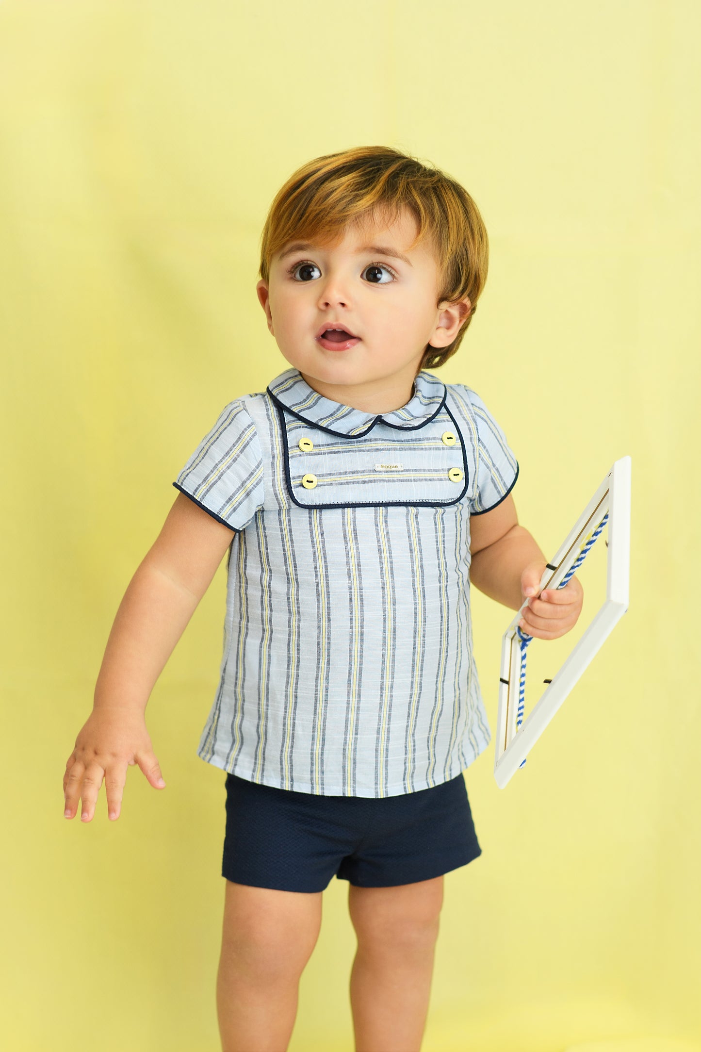 Conjunto bebé niño rayas azul con short marino