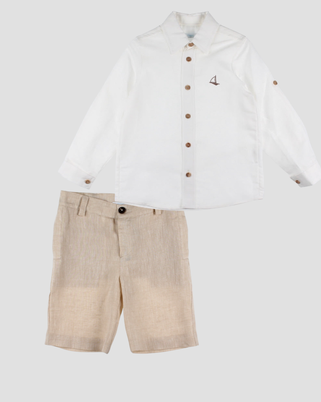 Set Pantalón Corto y Camisa Lino Pespuntes Roma