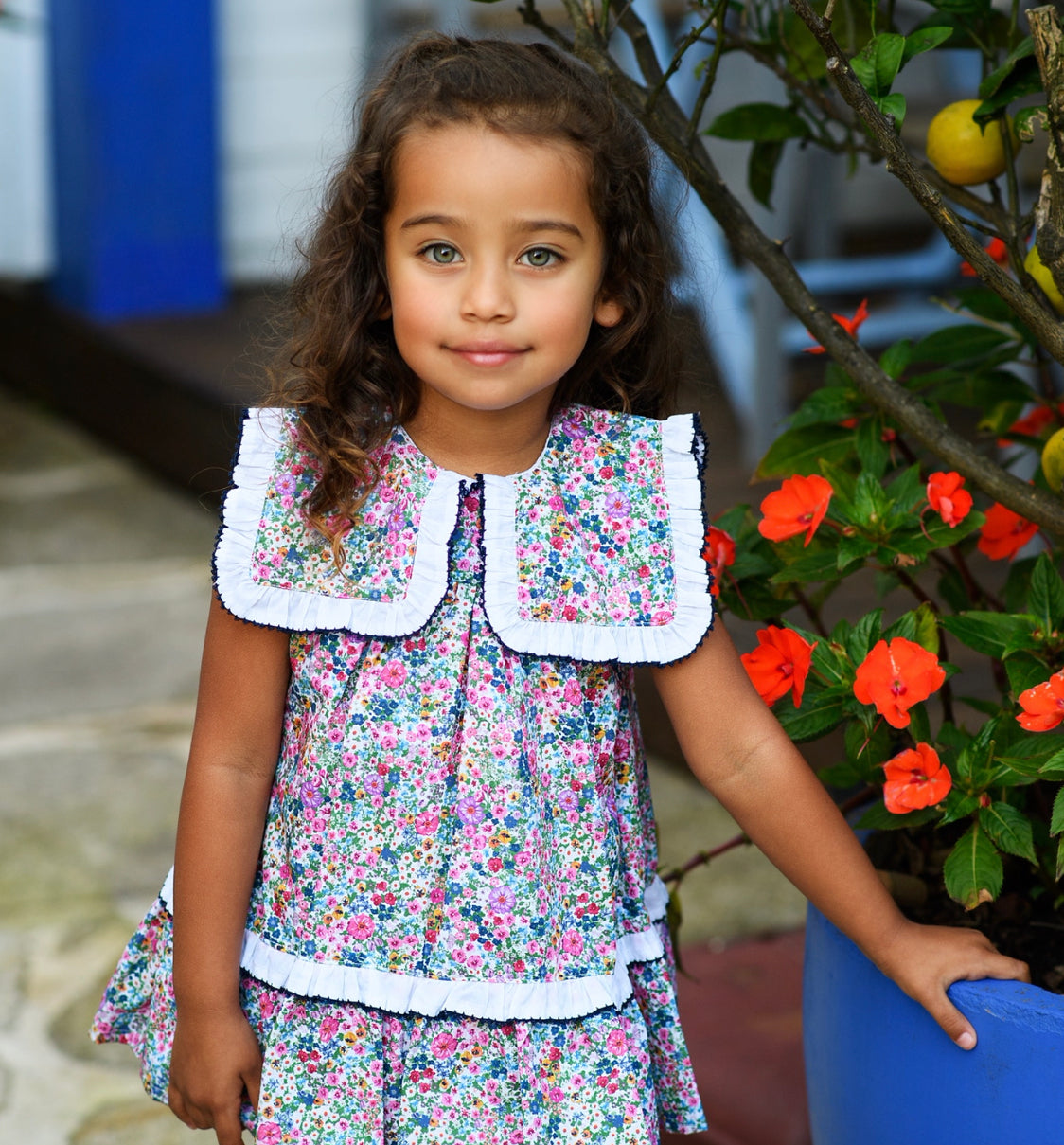 Vestido Flores Con Cuello