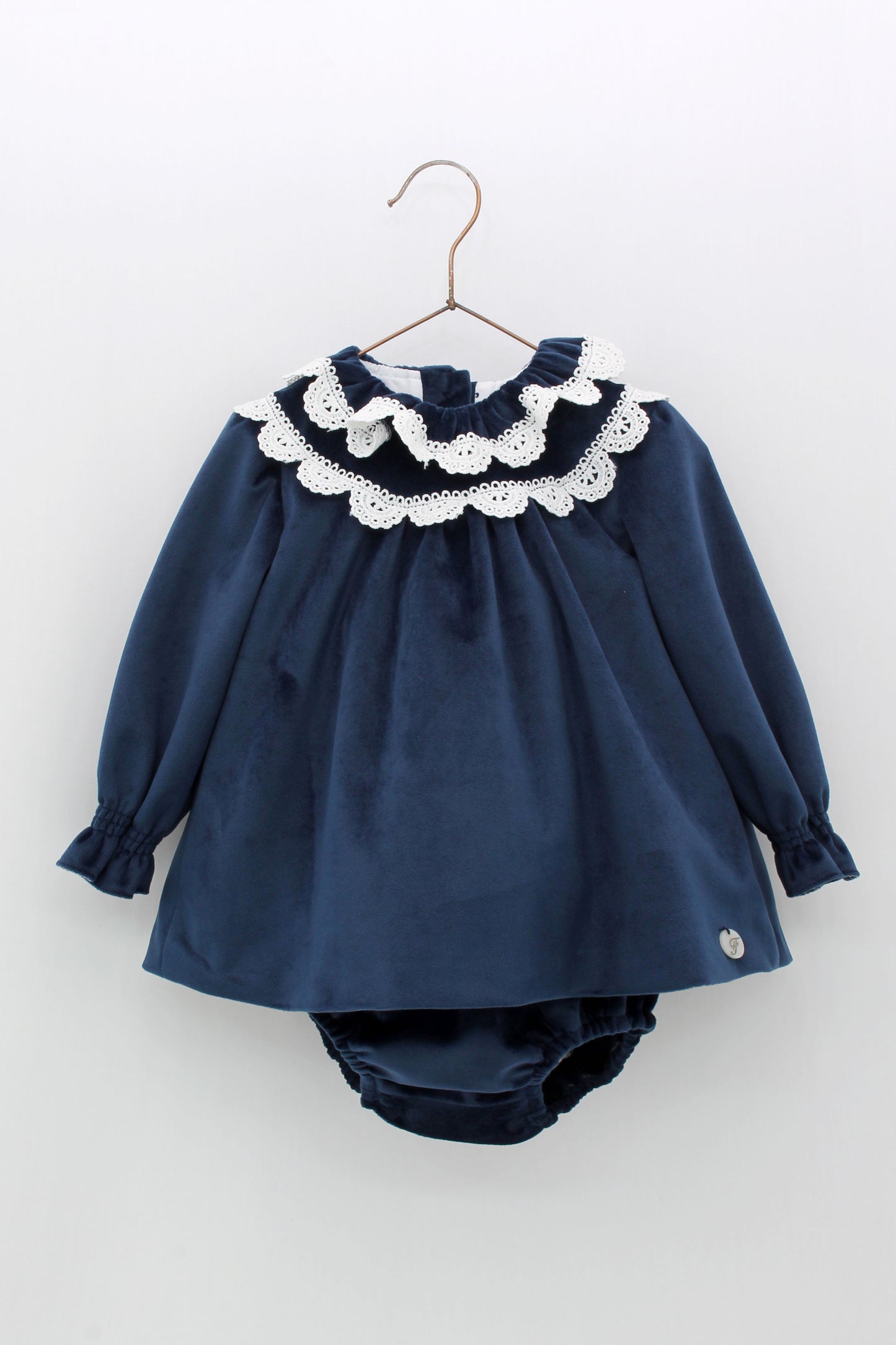 Velvet Dress with Ruffled Neck