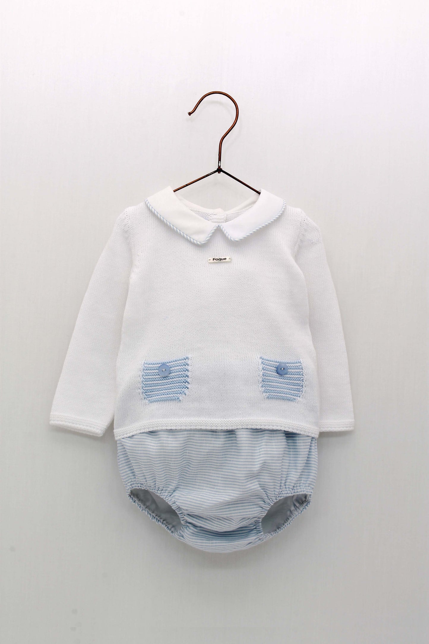 Conjunto Polaina Y Braguita Rayas Azul Con Jersey Cuello Bebe