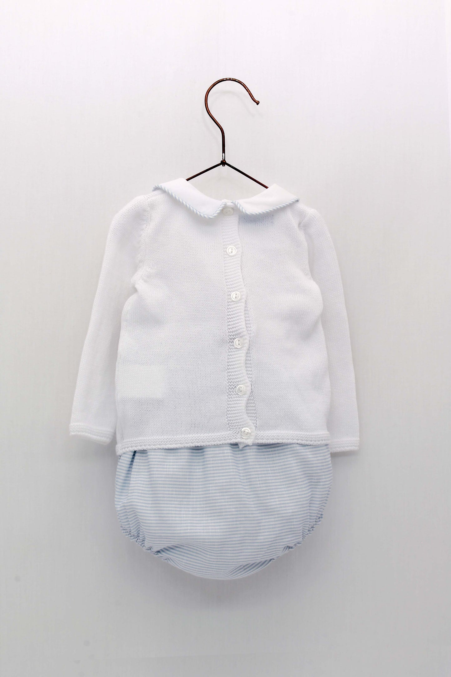 Conjunto Polaina Y Braguita Rayas Azul Con Jersey Cuello Bebe