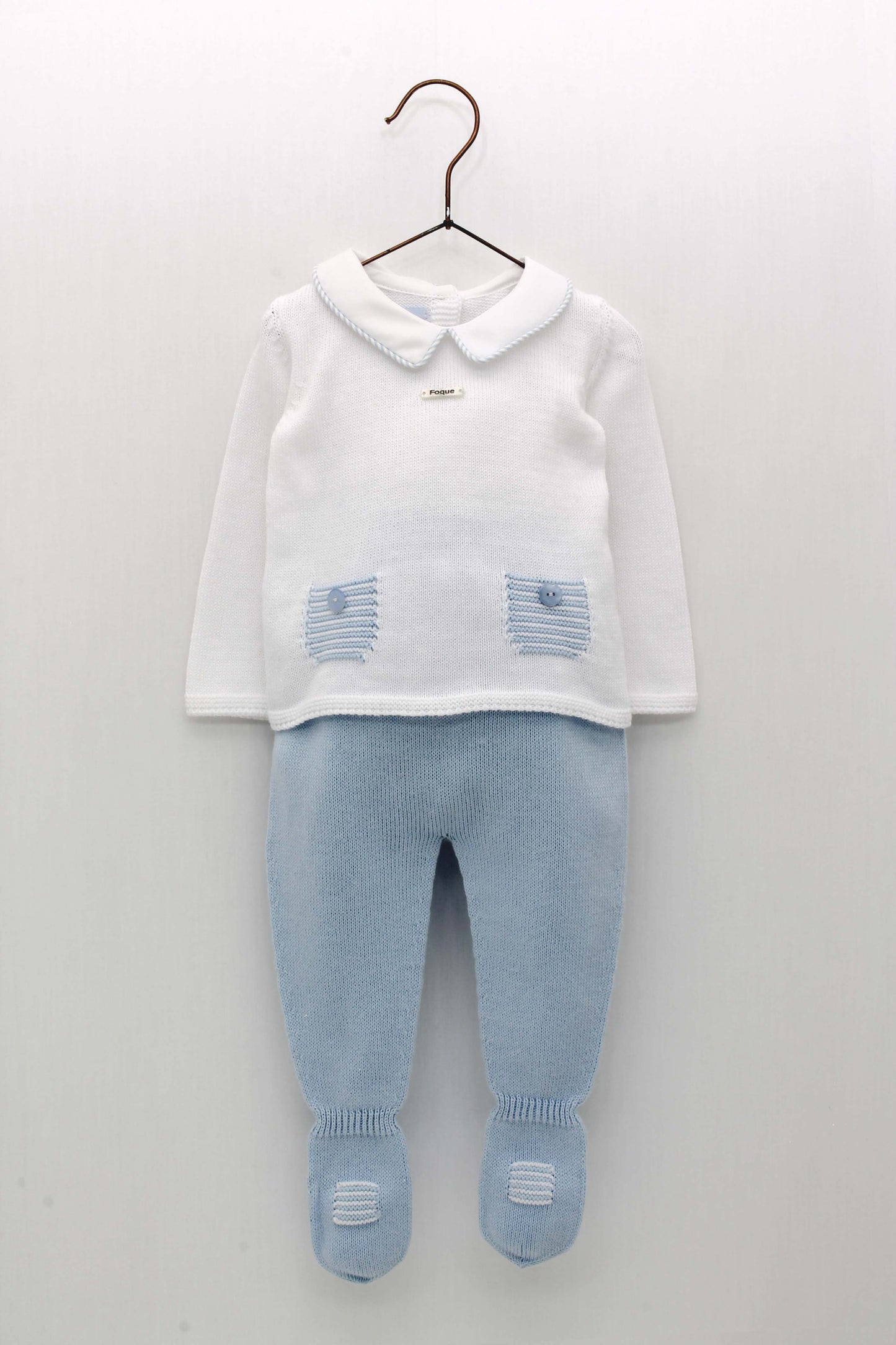 Conjunto Polaina Y Braguita Rayas Azul Con Jersey Cuello Bebe