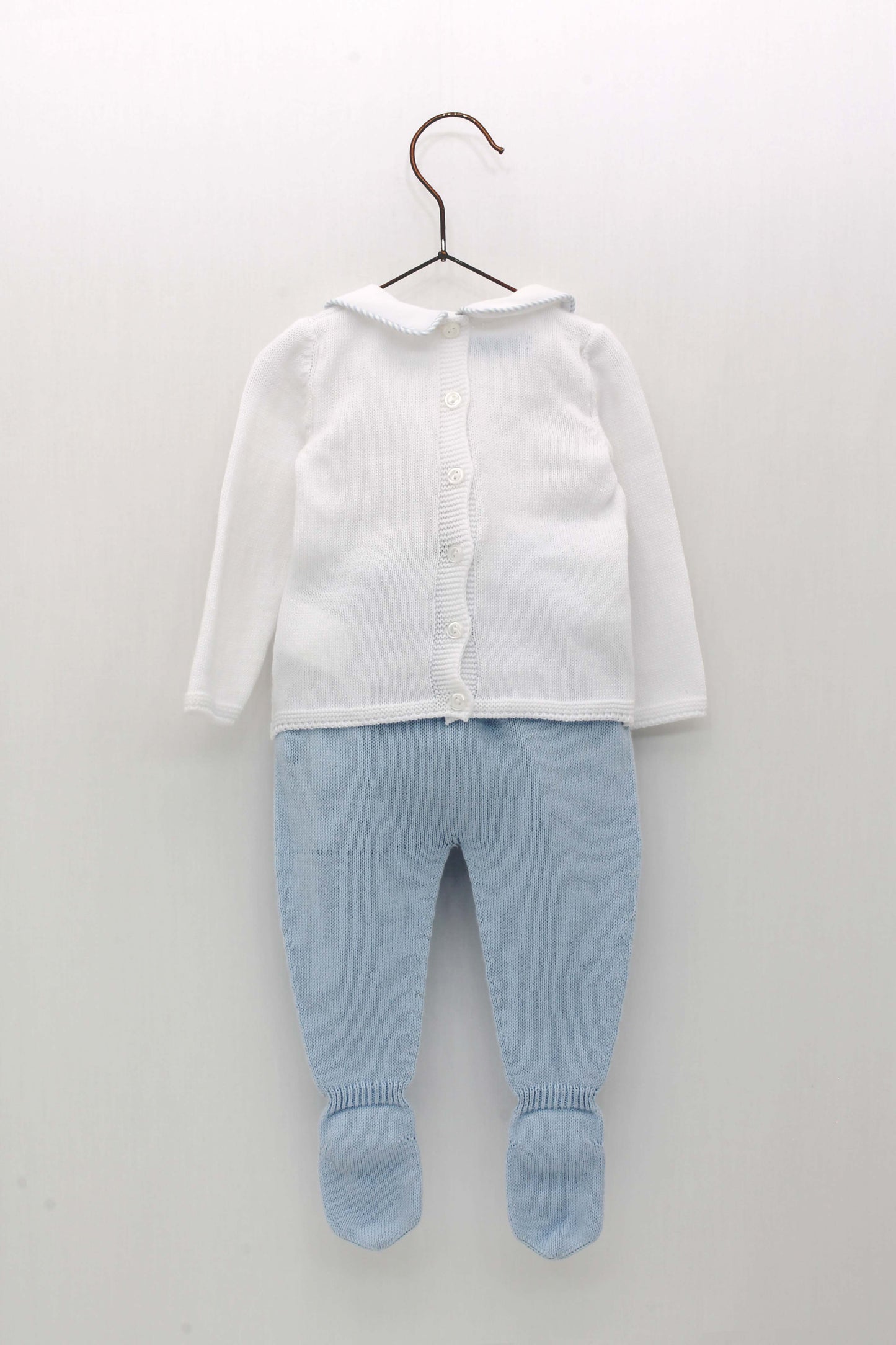 Conjunto Polaina Y Braguita Rayas Azul Con Jersey Cuello Bebe