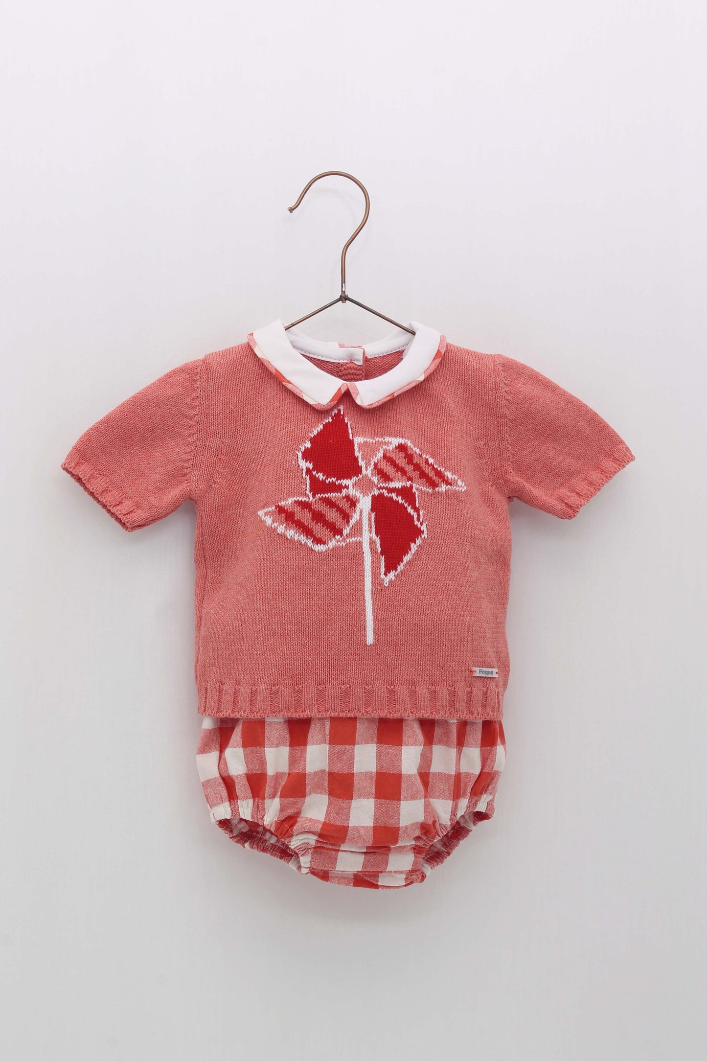 Conjunto Braguita Vichy Rojo y Jersey Manga Corta Dibujo Rehilete