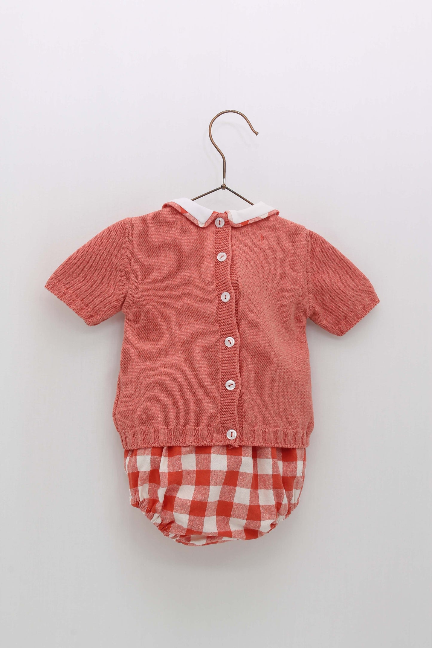 Conjunto Braguita Vichy Rojo y Jersey Manga Corta Dibujo Rehilete