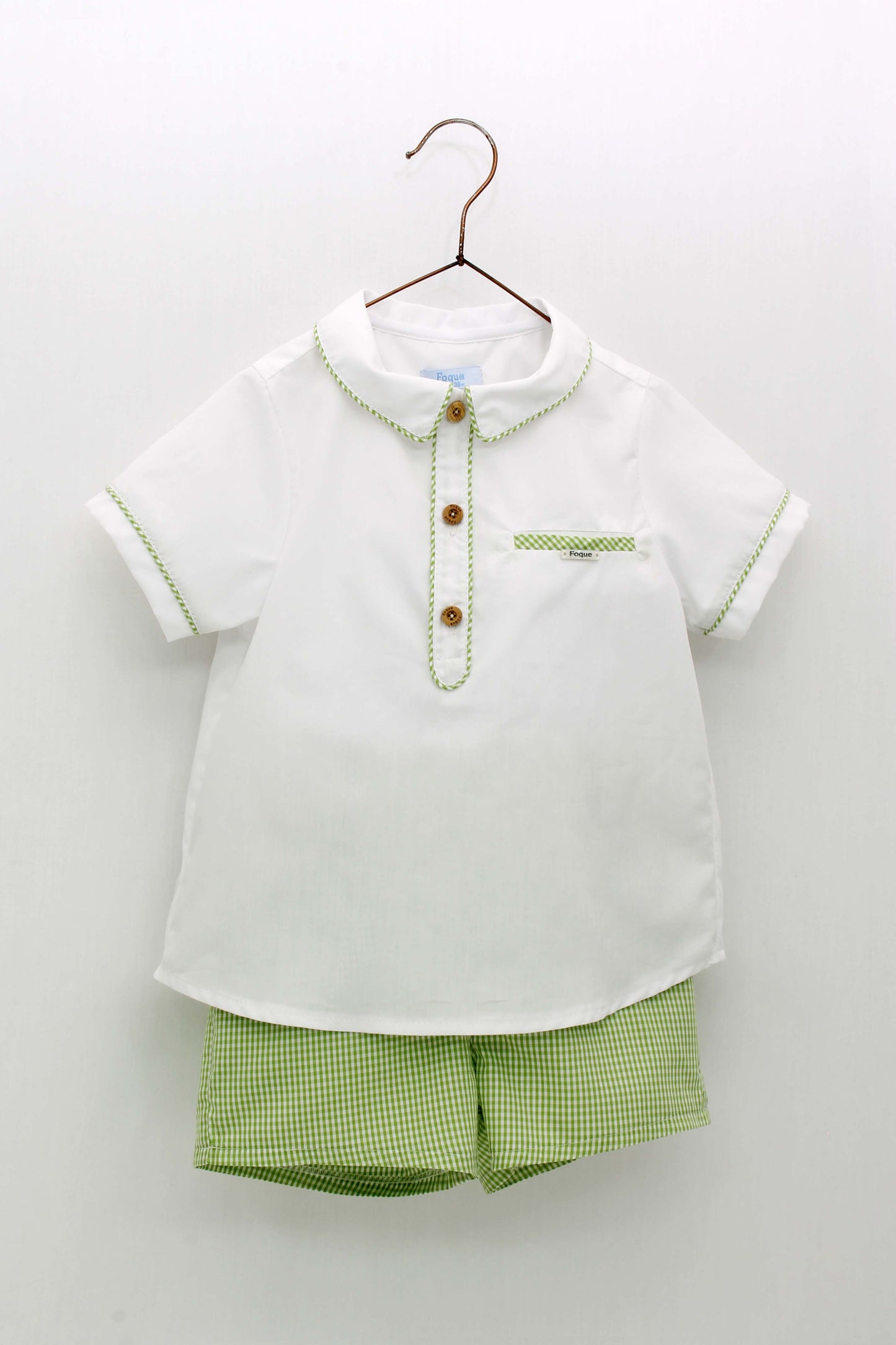 Green Vichy Shorts and Shirt Collar Shirt Set