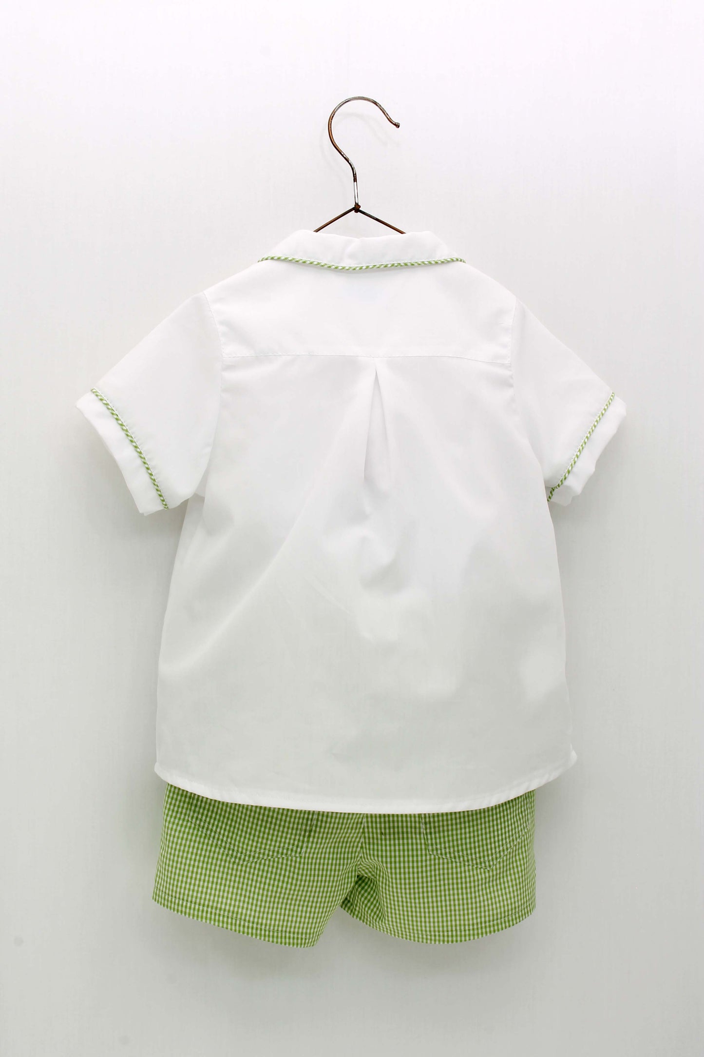 Green Vichy Shorts and Shirt Collar Shirt Set
