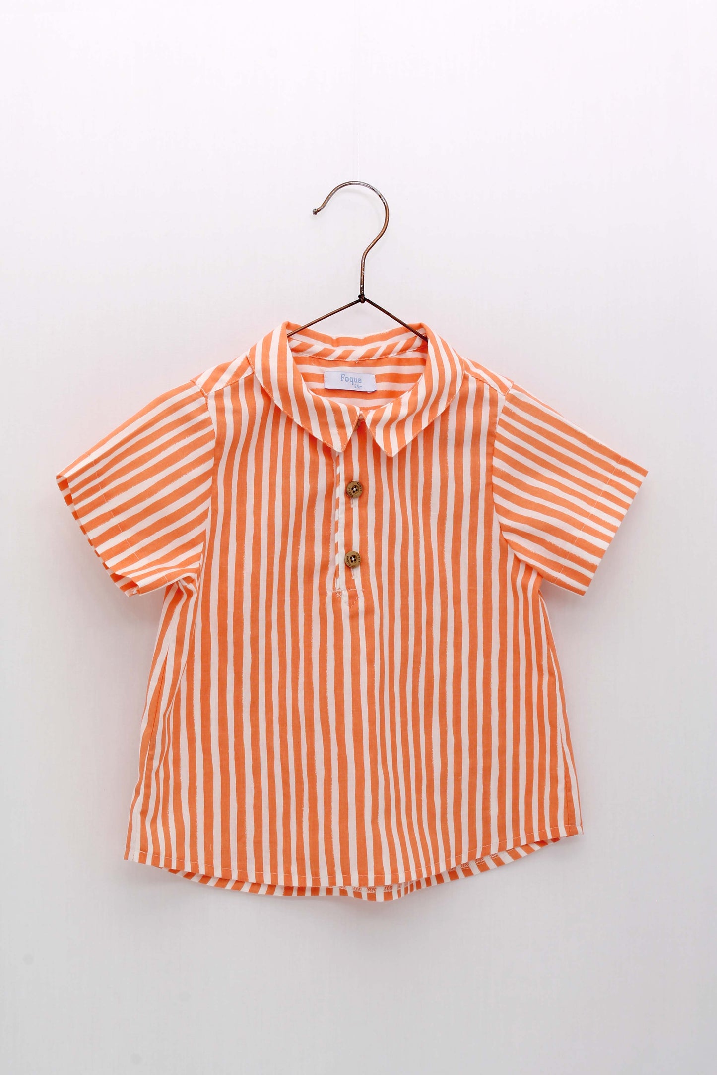 Striped Shirt Set with Baker's Collar and White Overalls with Pocket