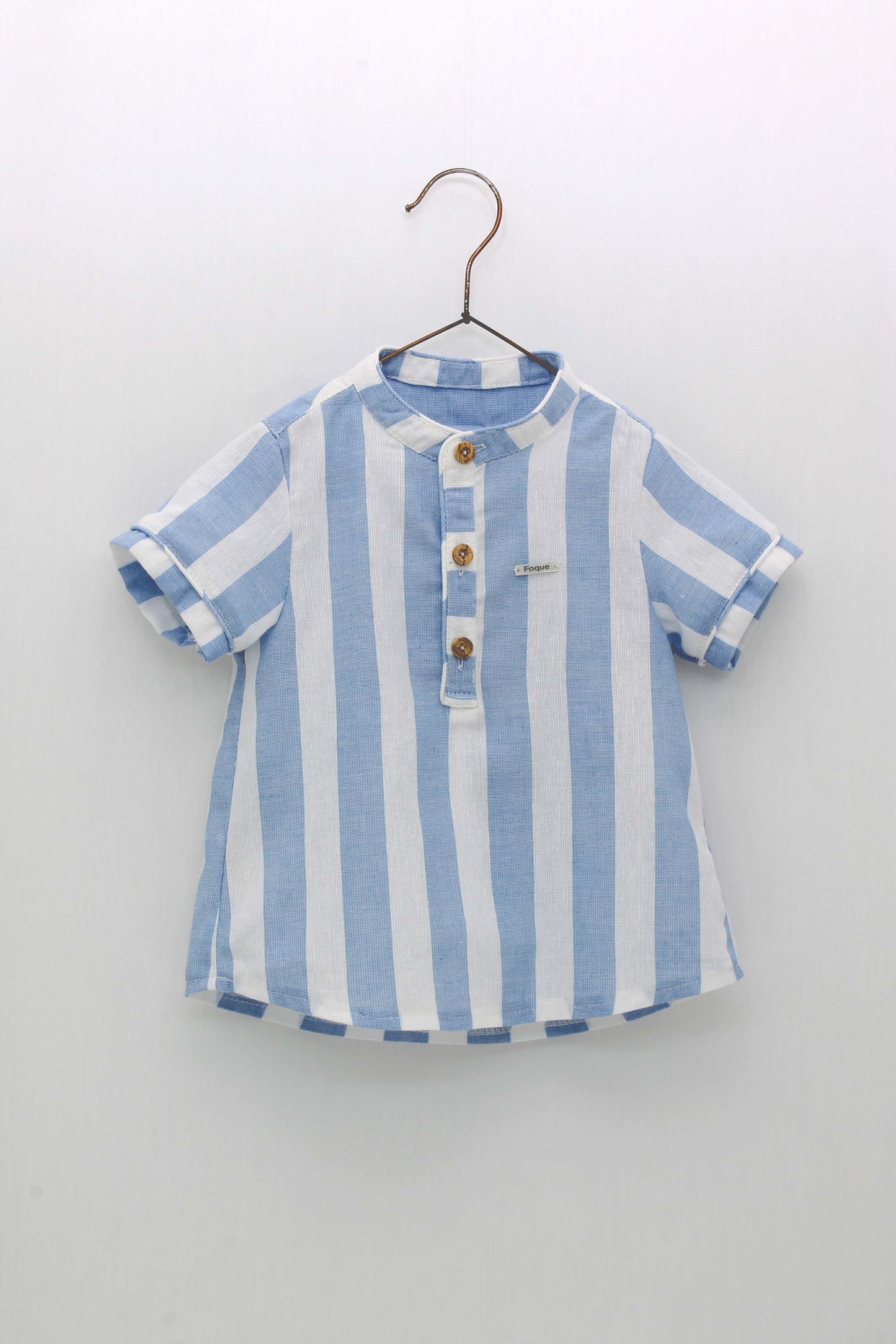 Mao Collar Striped Shirt and Shorts Set