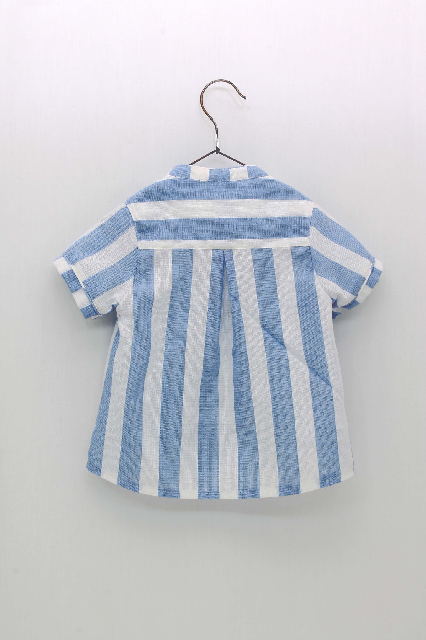 Mao Collar Striped Shirt and Shorts Set
