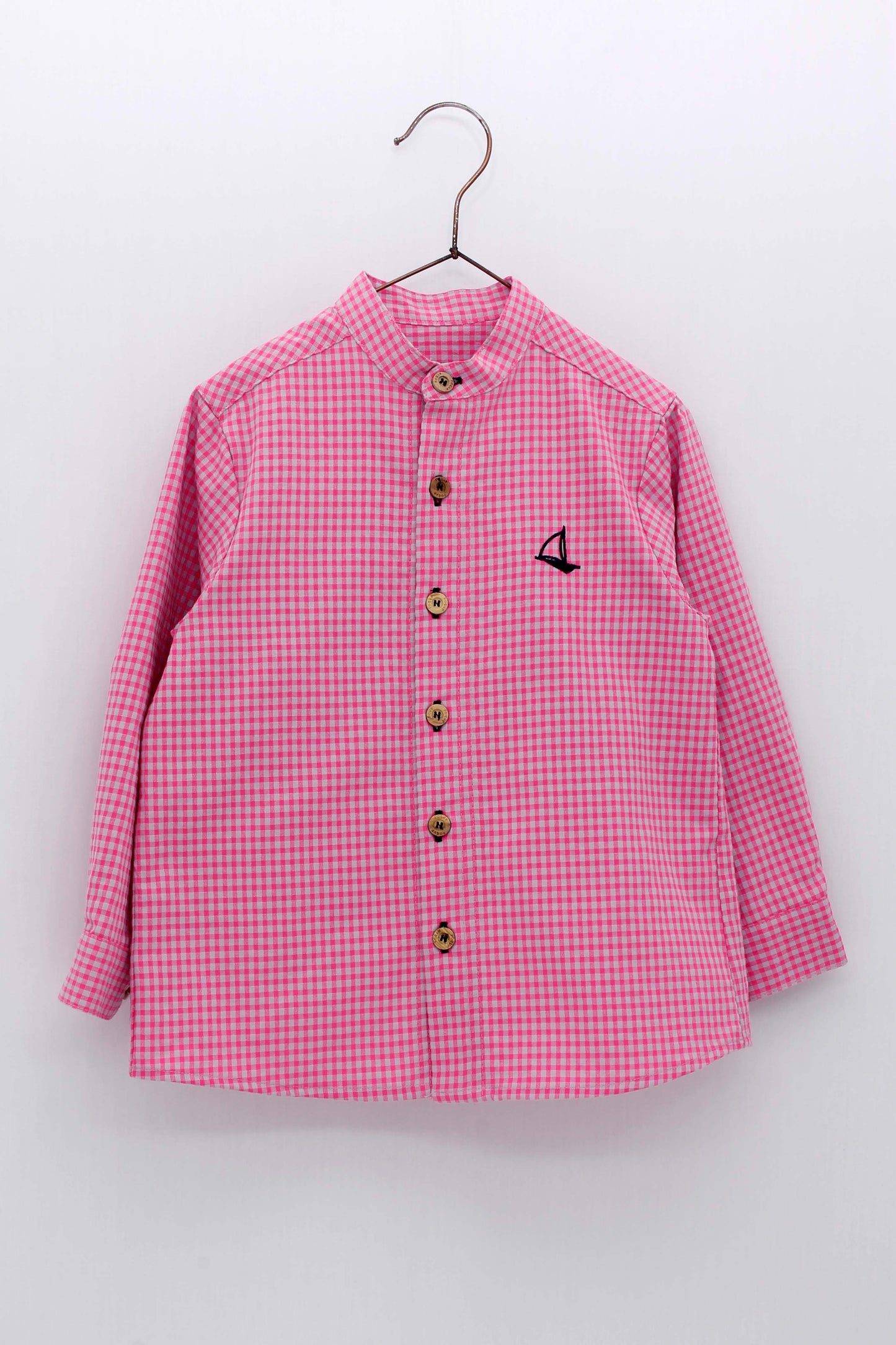 Long-sleeved Fluor Vichy Check Shirt and Shorts Set
