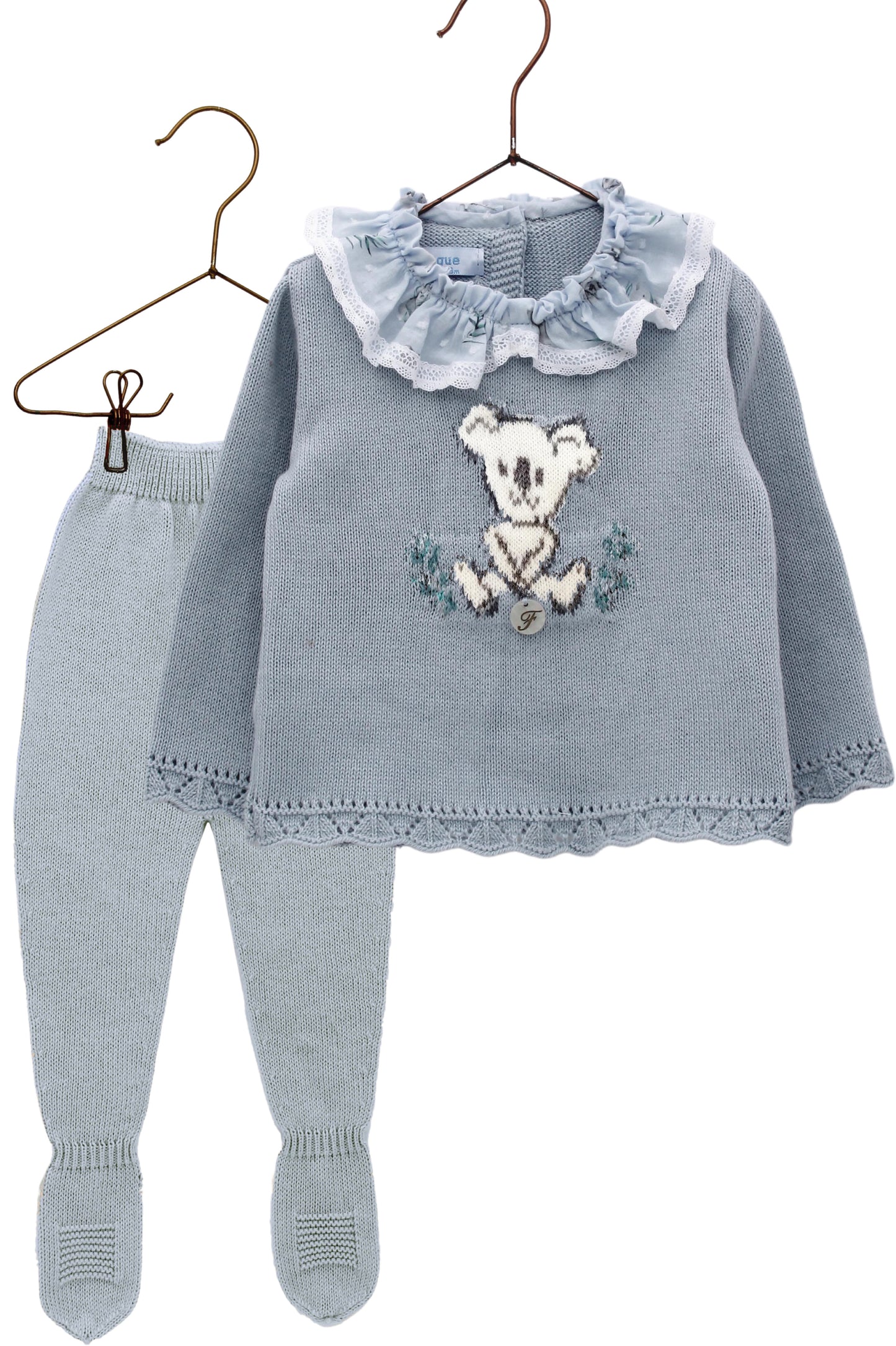 Koala ruffle neck jersey set and basic cotton leggings. Biologist