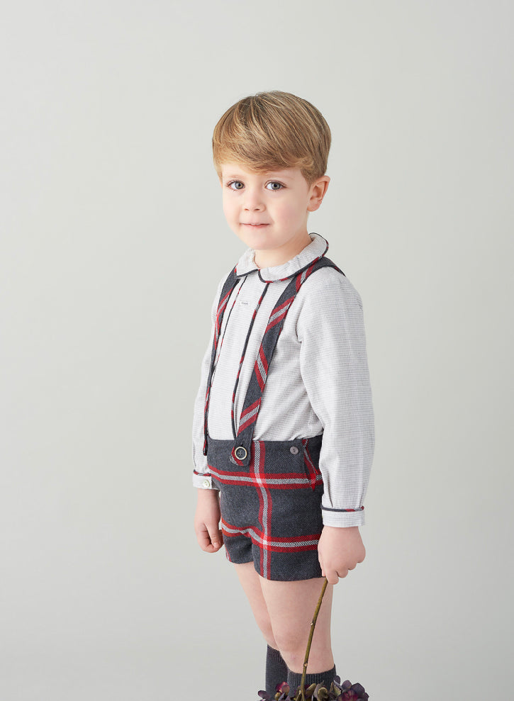 Baby Collar Shirt Suspender Shorts Set