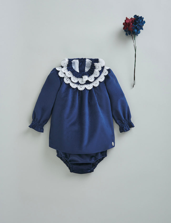 Velvet Dress with Ruffled Neck