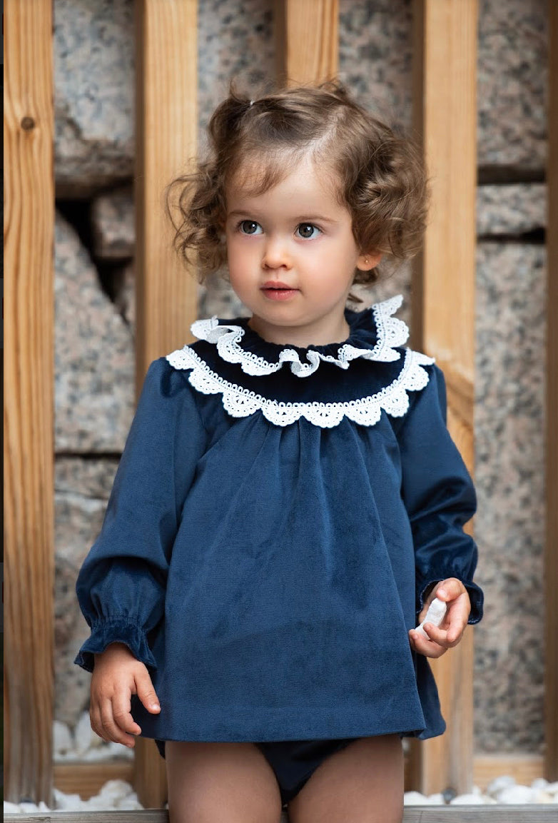 Velvet Dress with Ruffled Neck