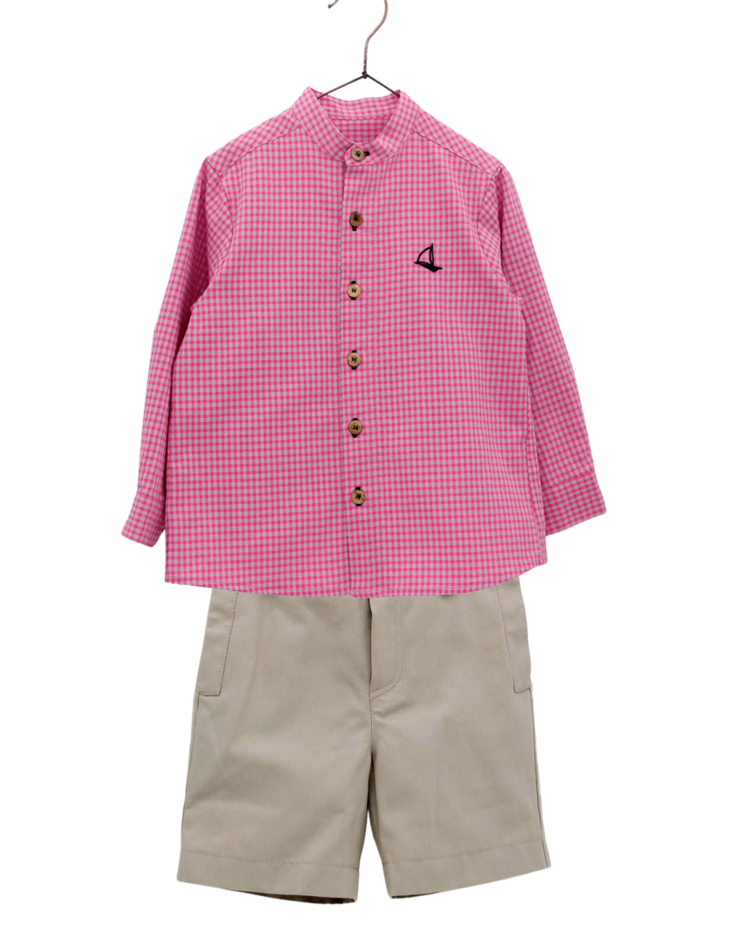 Long-sleeved Fluor Vichy Check Shirt and Shorts Set