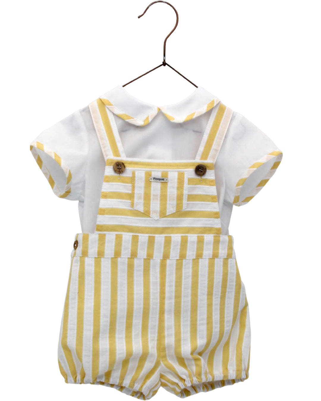 Striped Overalls and Shirt Collar Shirt Set