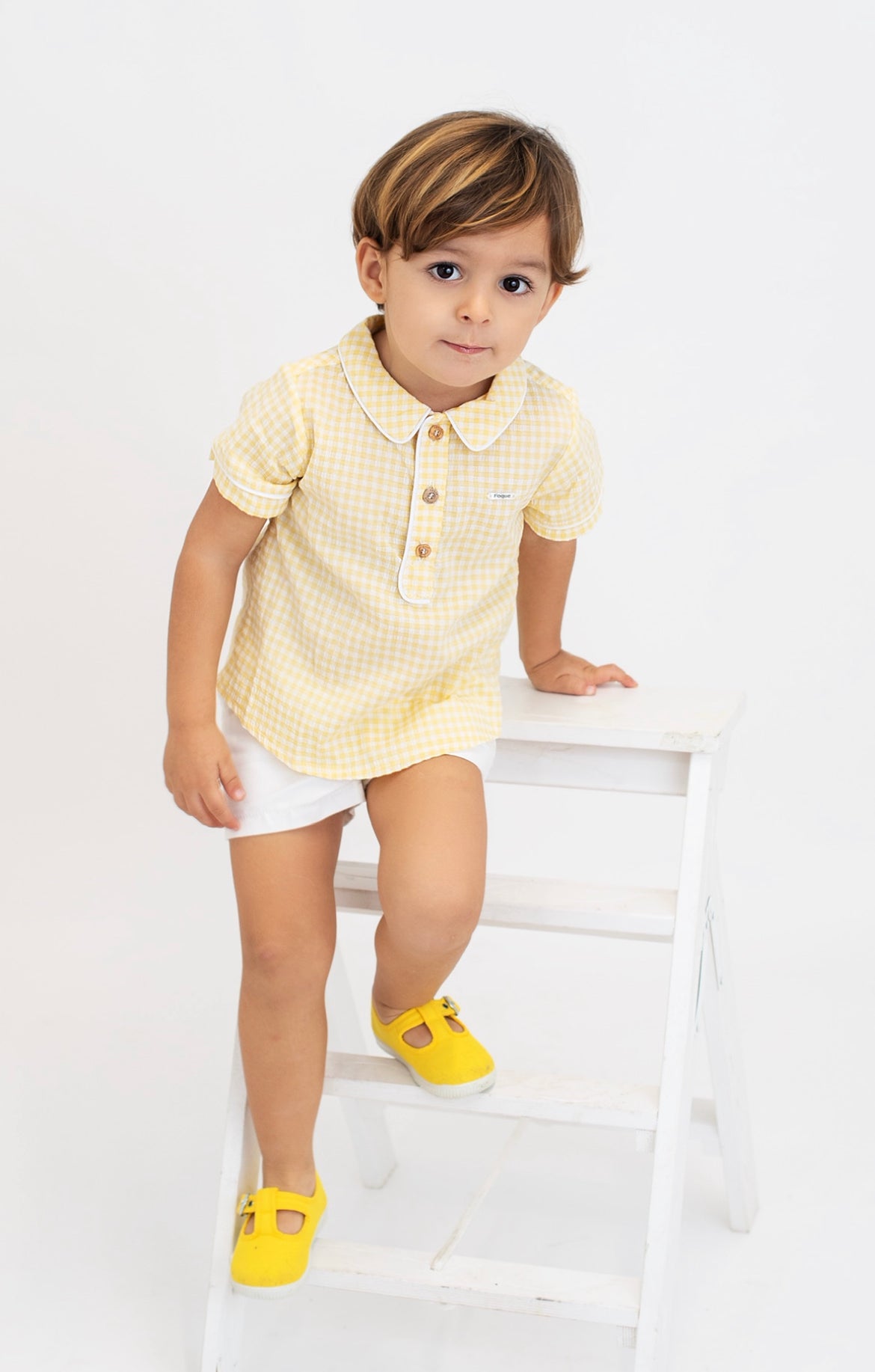Yellow Vichy Check Shirt and White Shorts Set