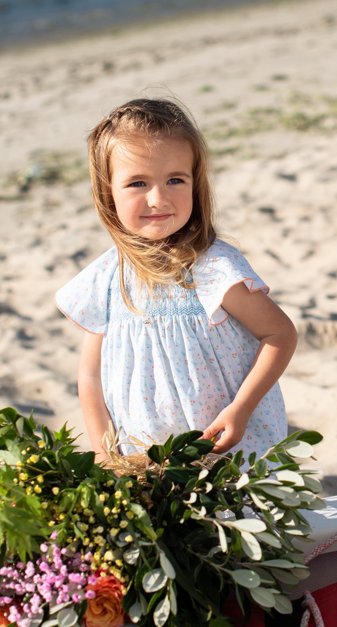Vestido Tejido Pajaritos Con Nido De Abeja Y Manga Volantes