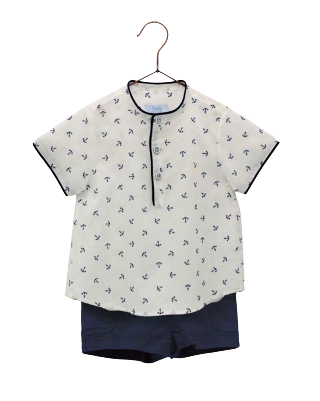 Set of shorts and Mao collar shirt with anchor print