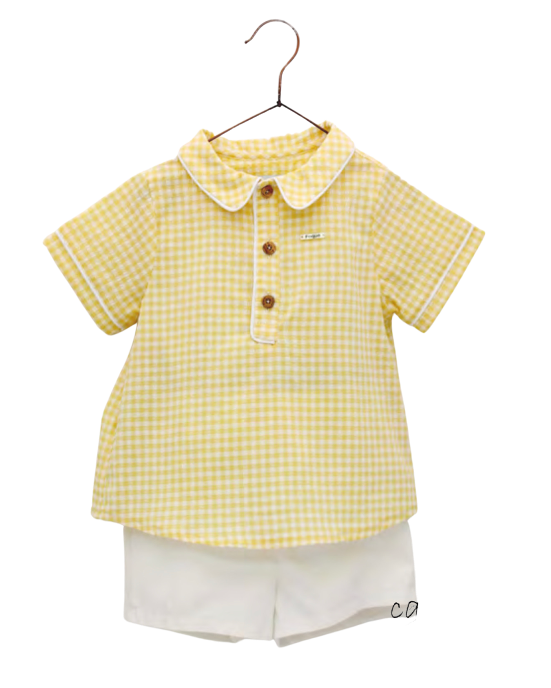 Yellow Vichy Check Shirt and White Shorts Set