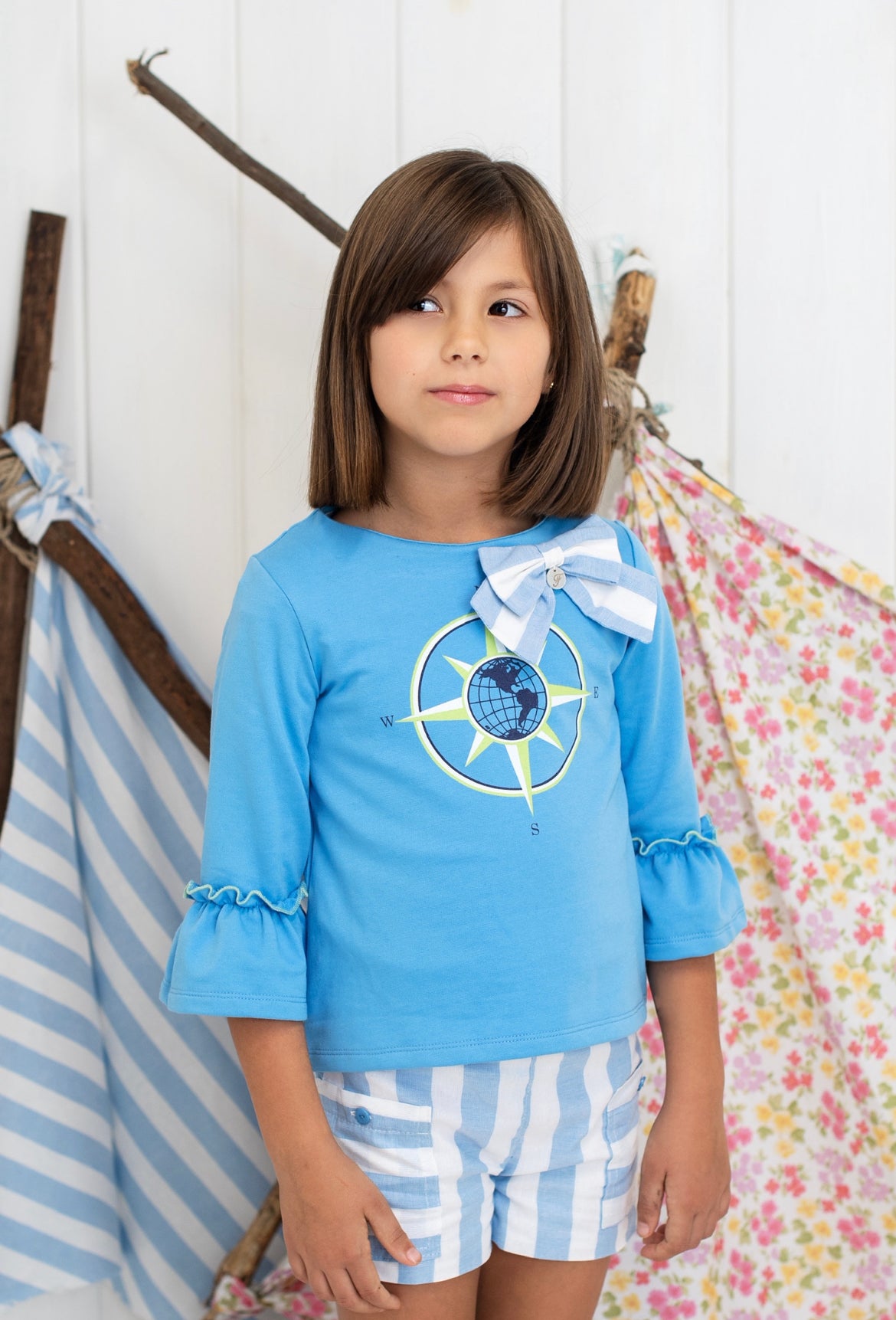 Wind Rose Print Sweatshirt and Shorts Set