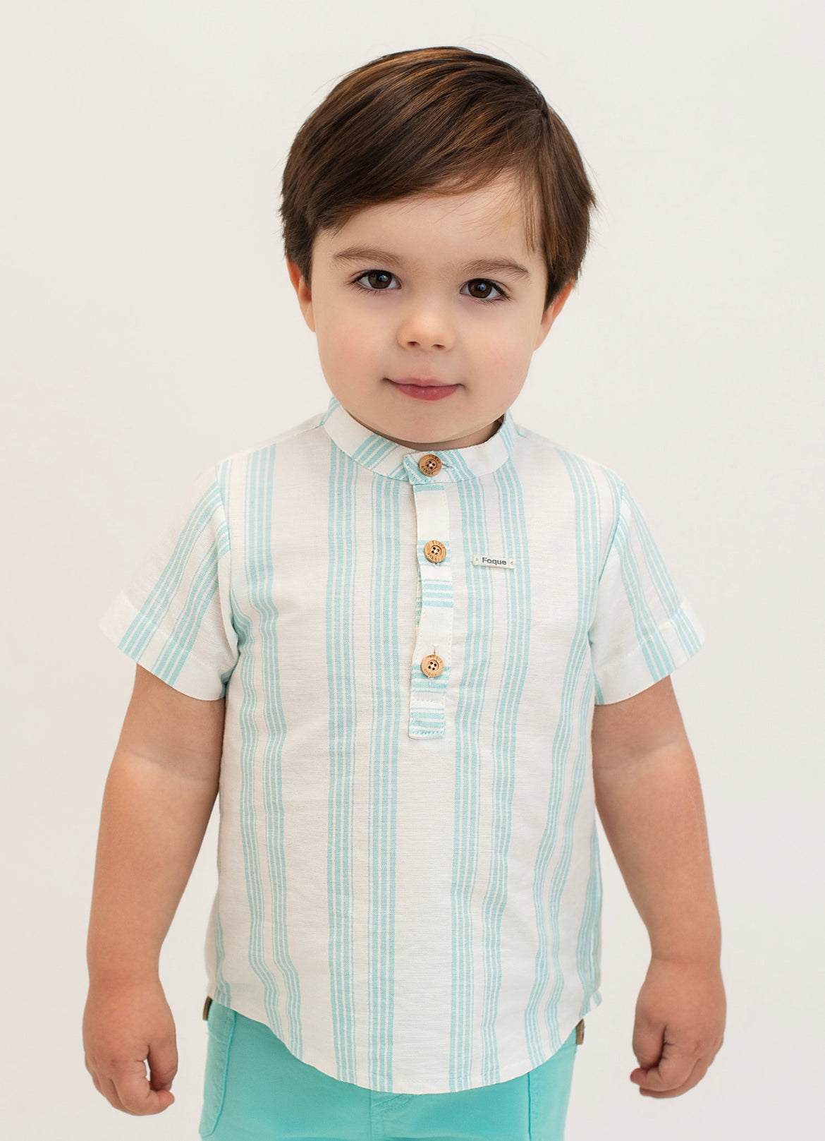 Set of dyed shorts and striped Mao collar shirt
