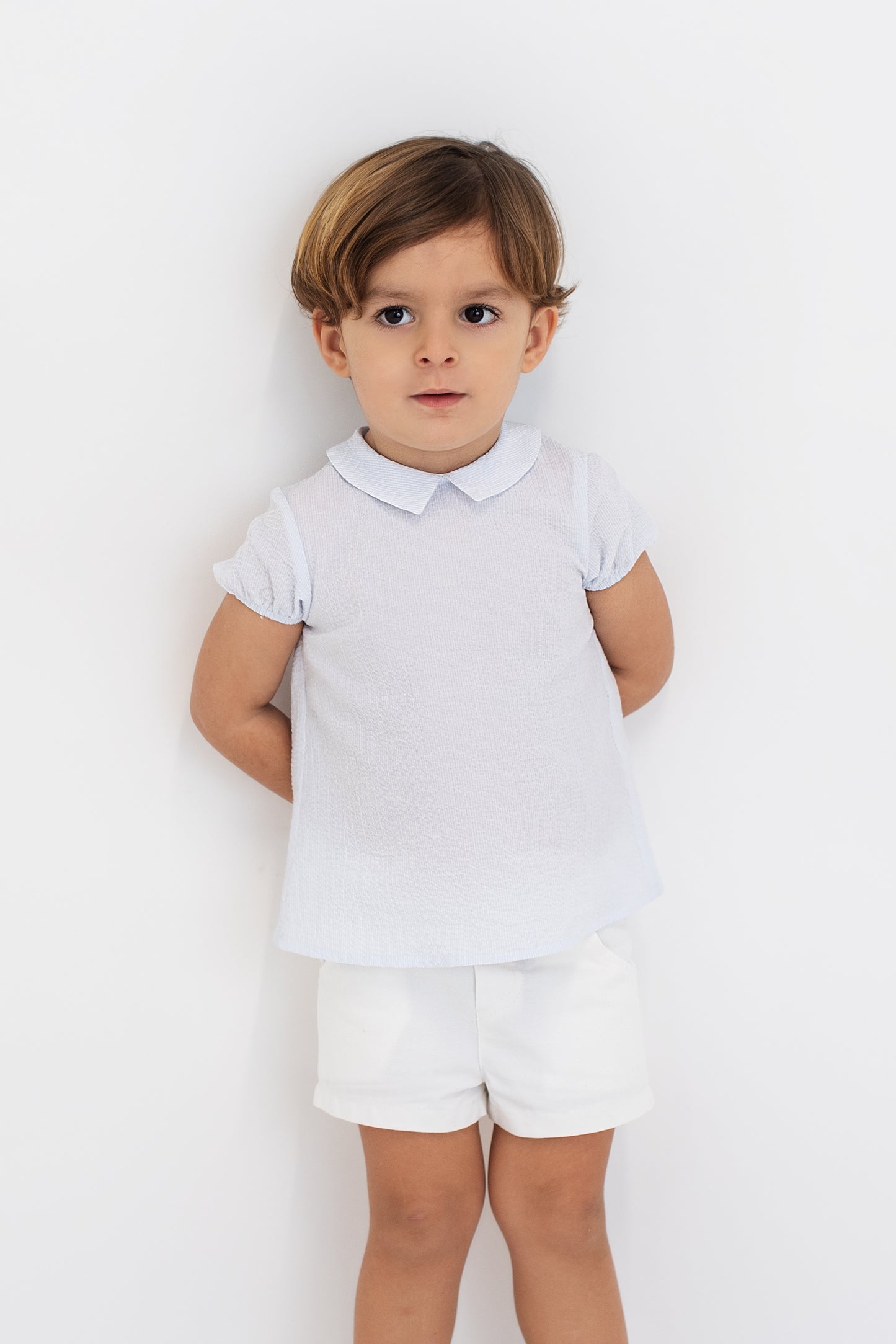 Baby Seersucker Batiste Shirt and White Shorts Set