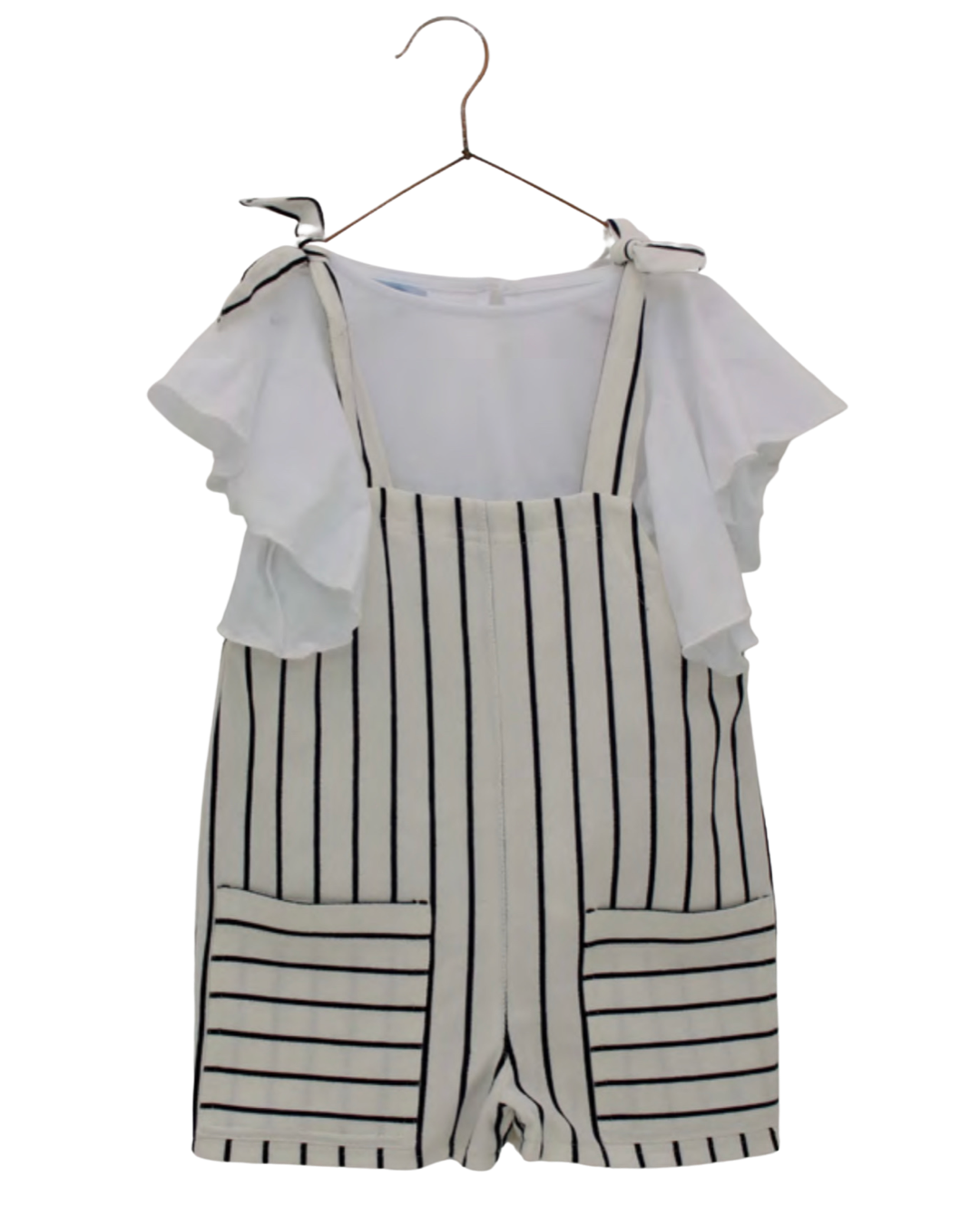 Sailor Striped Sweatshirt and Ruffle Sleeve T-Shirt Knit Overall Set