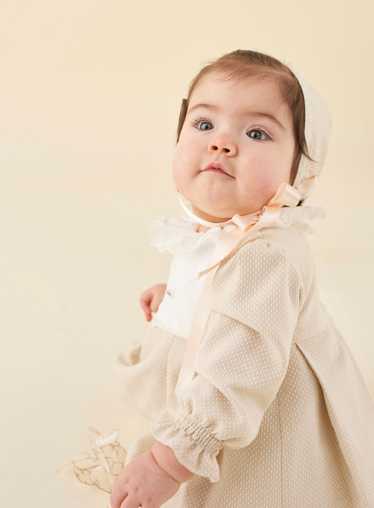 Jacquard dress and bonnet