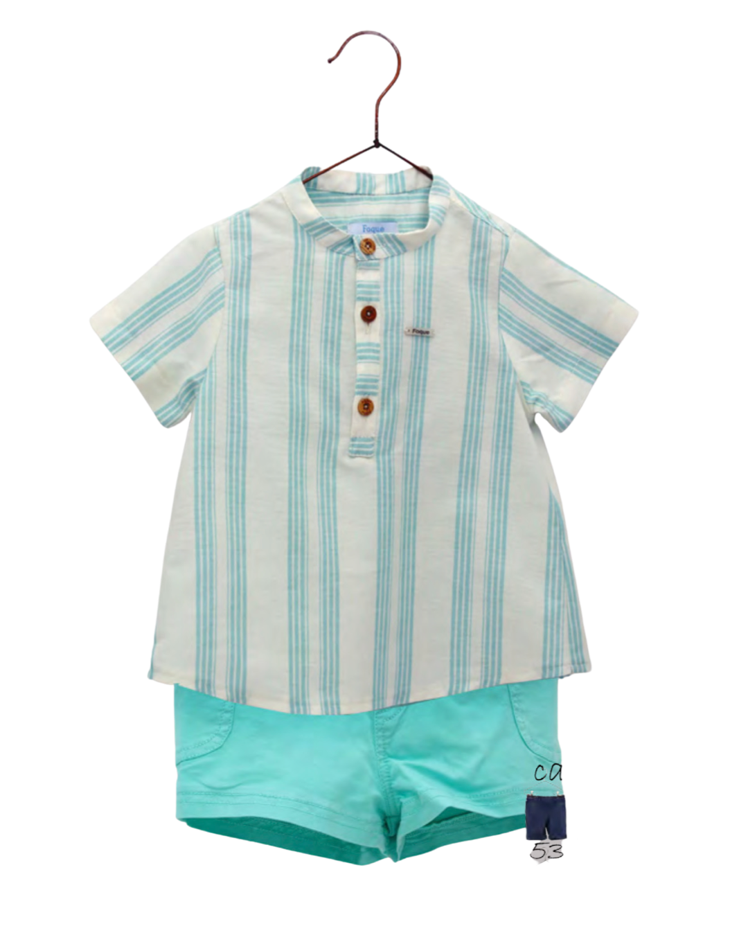 Set of dyed shorts and striped Mao collar shirt
