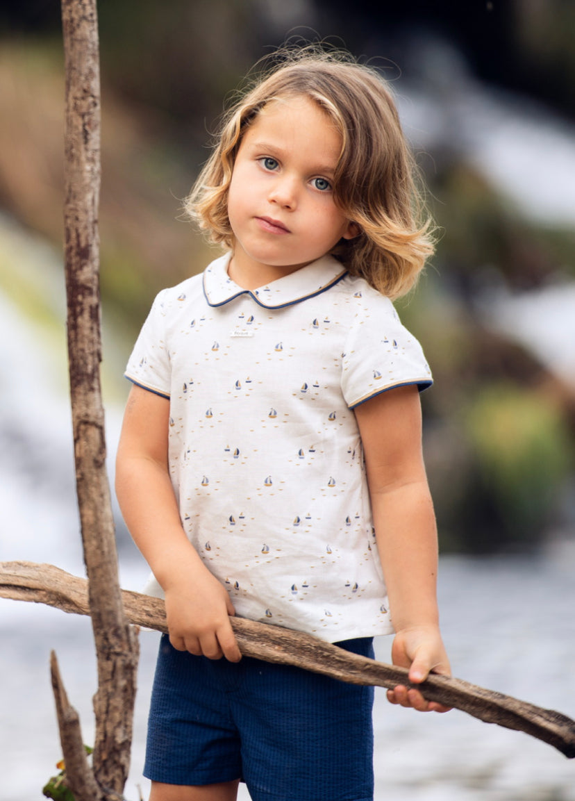 Sailboat linen shirt and shorts set