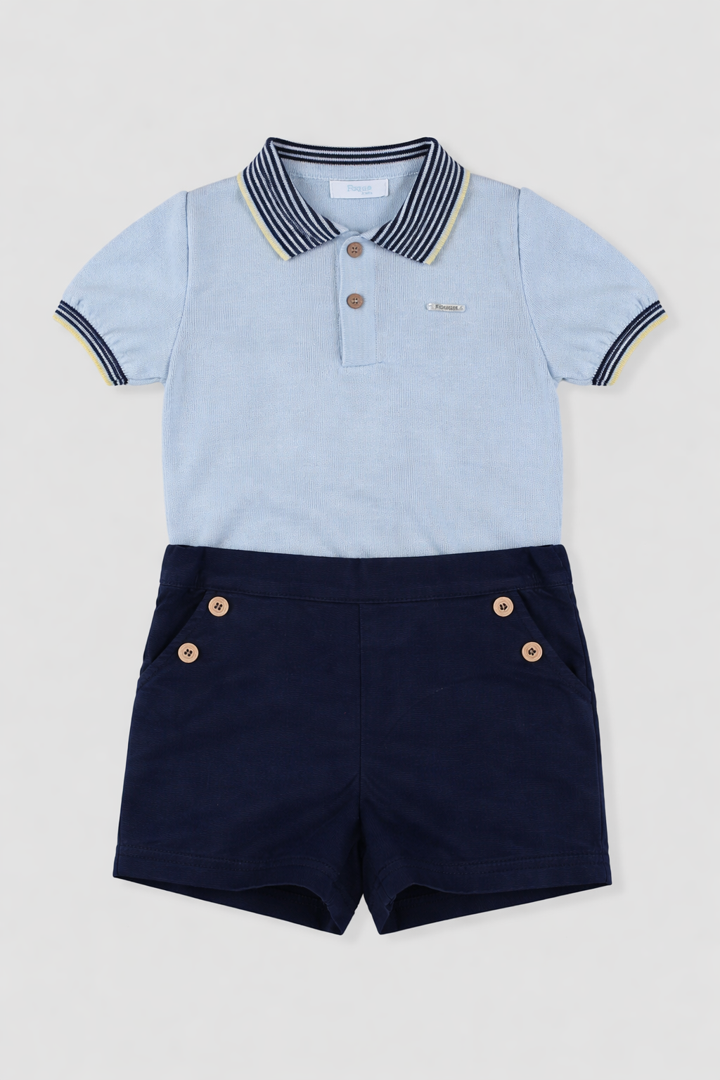 Conjunto bebé niño polo celeste y short marino