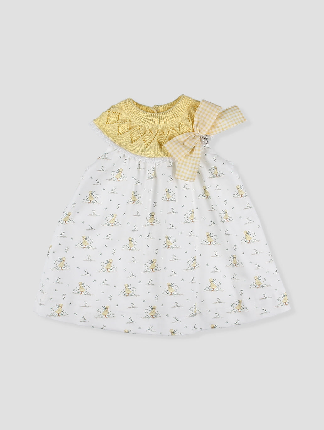 Vestido bebé niña estampado con cuello de punto amarillo