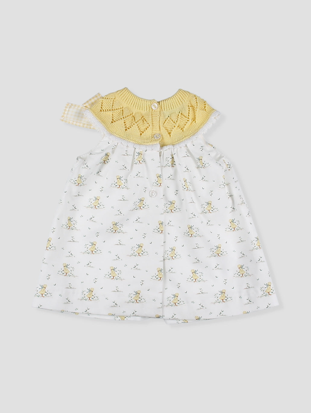 Vestido bebé niña estampado con cuello de punto amarillo
