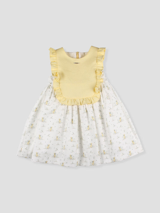 Vestido bebé niña estampado con pechera y volantes